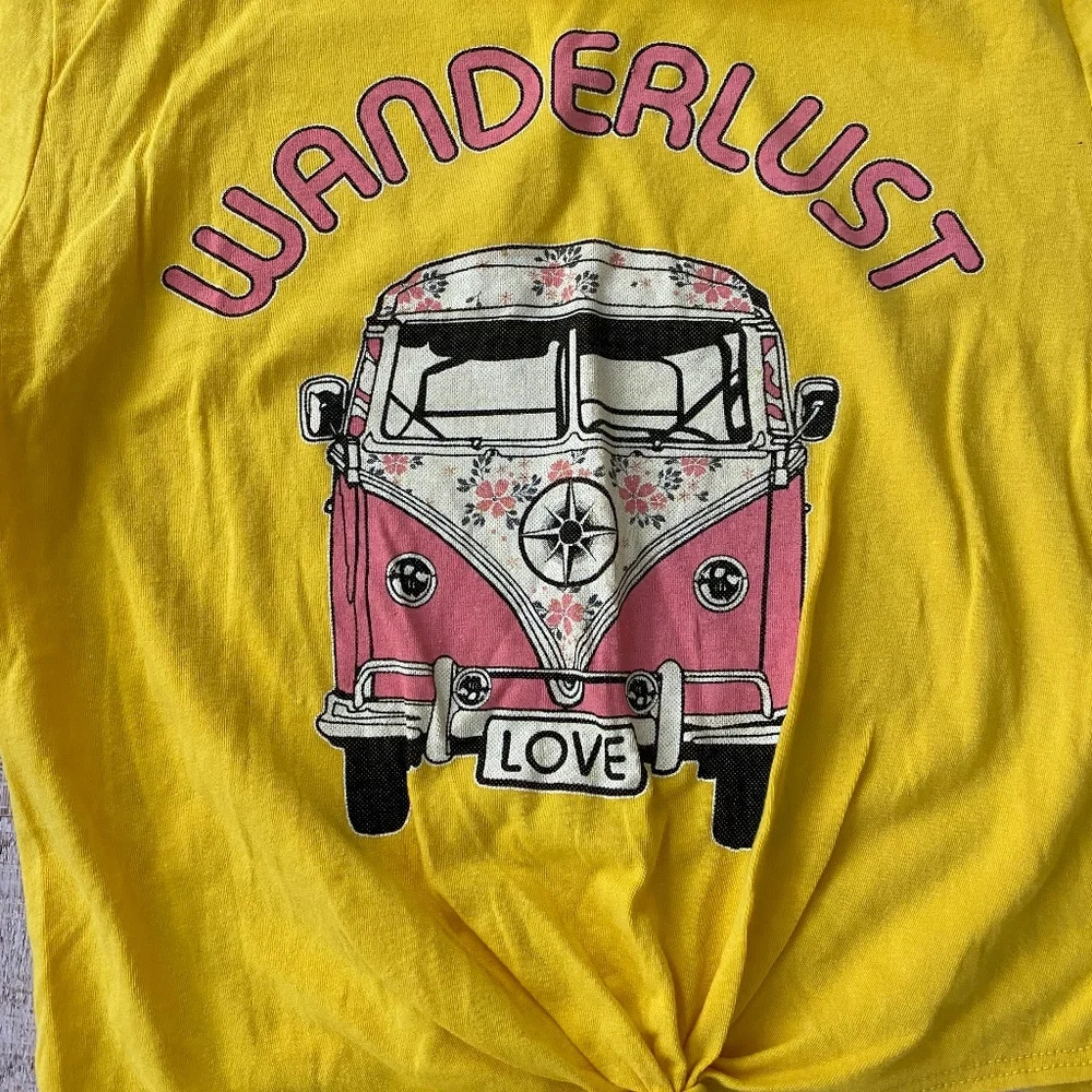 gaze Yellow 'WANDERLUST' Graphic Tie-Front Short Sleeve Tee - Picture 3 of 4